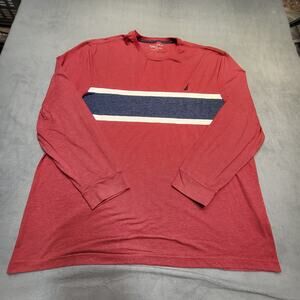 Nautica Shirt Mens 3XL Red Striped Long Sleeve Tee Crew Neck
